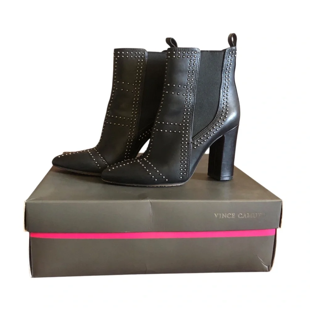 Vince Camuto Basila Black Soft Leather Heel Women Boots Size 5.5 - Picture 2 of 10